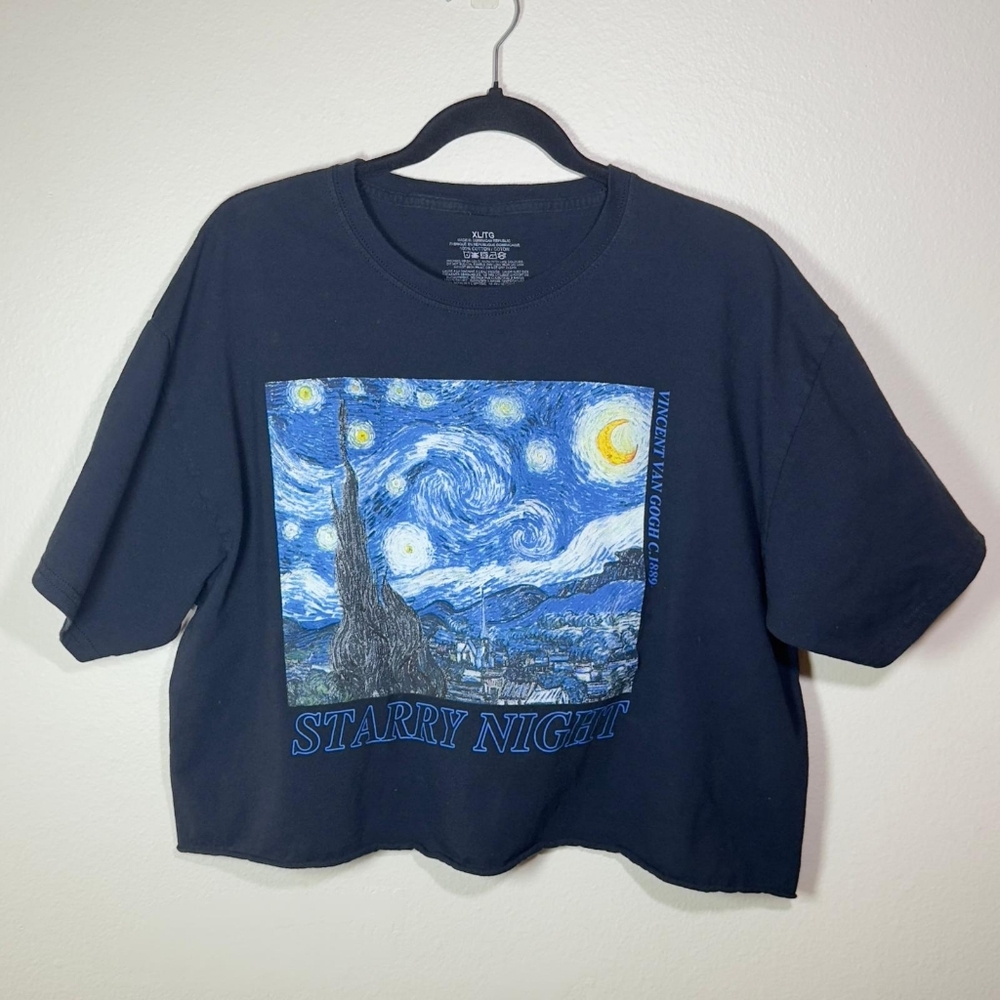 Van Gogh Starry Night Crop Tee Navy Blue XL – Art Graphic T-Shirt